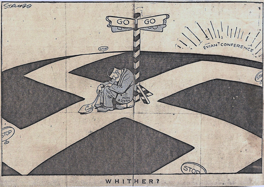 Political cartoon entitled "Will the Evian Conference guide him to freedom?"