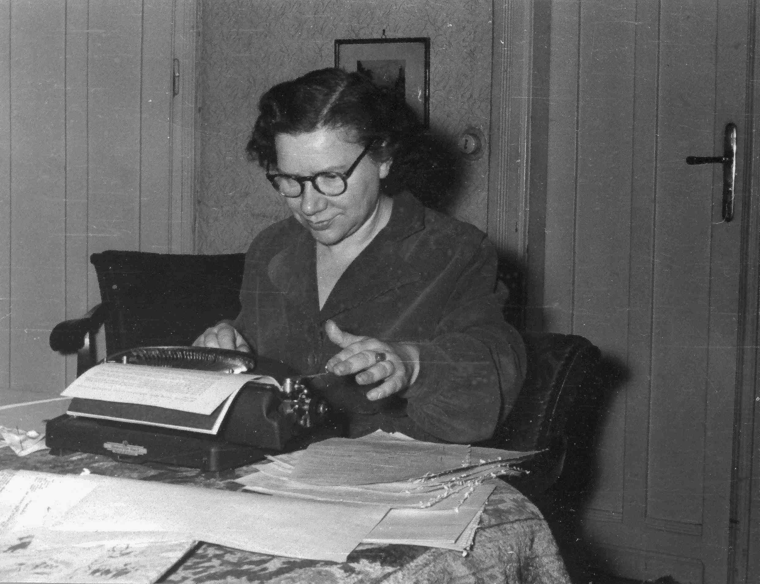 Kató Gyulai writing her report in 1947