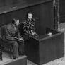 Władysława Karolewska, one of four Polish women to appear as prosecution witnesses, on the stand at the Doctors Trial, Nuremberg 1946